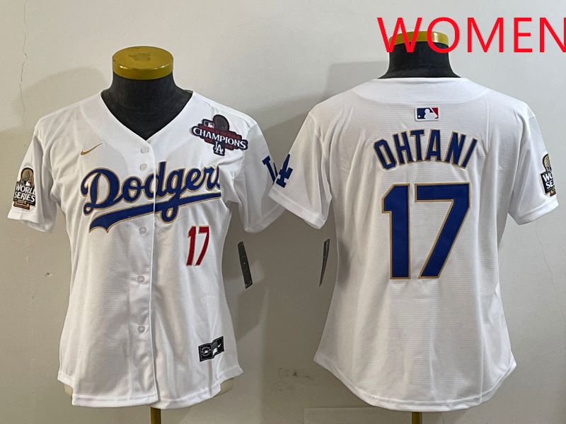 Women Los Angeles Dodgers #17 Ohtani White Gold Game 2025 Nike MLB Jersey style 2